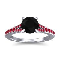 Black Onyx Ring In 14k White Gold With Ruby Hanu Round Classic Ring