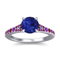 Blue Sapphire Ring In Platinum With Amethyst And Garnet Hanu Round Classic Ring