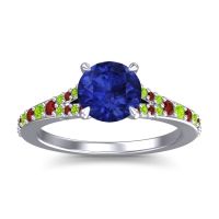 Blue Sapphire Ring In Palladium With Garnet And Peridot Hanu Round Classic Ring