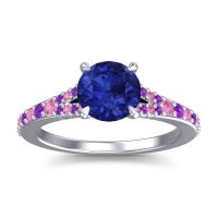 Blue Sapphire Ring In 18k White Gold With Pink Tourmaline And Amethyst Hanu Round Classic Ring
