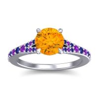 Citrine Ring In 14k White Gold With Amethyst And Blue Sapphire Hanu Round Classic Ring