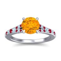 Citrine Ring In 14k White Gold With Aquamarine And Ruby Hanu Round Classic Ring