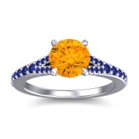 Citrine Ring In 14k White Gold With Blue Sapphire Hanu Round Classic Ring