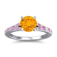 Citrine Ring In 14k White Gold With Pink Tourmaline And Lab Diamond Hanu Round Classic Ring
