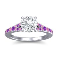 Lab Diamond Ring In Palladium With Amethyst And Pink Tourmaline Hanu Round Classic Ring
