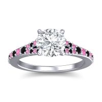 Lab Diamond Ring In Palladium With Black Onyx And Pink Tourmaline Hanu Round Classic Ring