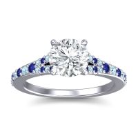 Lab Diamond Ring In Palladium With Blue Sapphire And Aquamarine Hanu Round Classic Ring