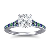 Lab Diamond Ring In Palladium With Emerald And Blue Sapphire Hanu Round Classic Ring