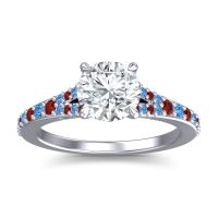 Lab Diamond Ring In Palladium With Garnet And Swiss Blue Topaz Hanu Round Classic Ring