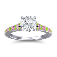 Lab Diamond Ring In Palladium With Pink Tourmaline And Peridot Hanu Round Classic Ring