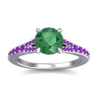 Emerald Ring In Platinum With Amethyst Hanu Round Classic Ring