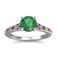 Emerald Ring In Palladium With Amethyst And Peridot Hanu Round Classic Ring