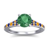 Emerald Ring In Platinum With Citrine And Blue Sapphire Hanu Round Classic Ring