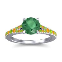 Emerald Ring In Palladium With Citrine And Peridot Hanu Round Classic Ring