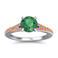 Emerald Ring In Platinum With Citrine And Pink Tourmaline Hanu Round Classic Ring
