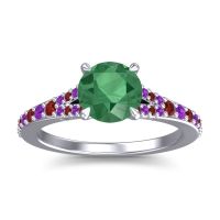 Emerald Ring In Palladium With Garnet And Amethyst Hanu Round Classic Ring