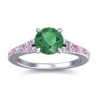 Emerald Ring In Platinum With Pink Tourmaline And Aquamarine Hanu Round Classic Ring