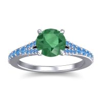 Emerald Ring In 14k White Gold With Swiss Blue Topaz Hanu Round Classic Ring