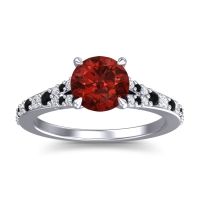 Garnet Ring In 18k White Gold With Black Onyx And Lab Diamond Hanu Round Classic Ring