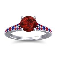 Garnet Ring In 14k White Gold With Blue Sapphire And Ruby Hanu Round Classic Ring