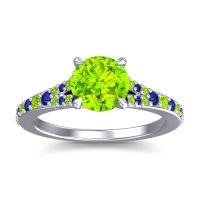 Peridot Ring In 14k White Gold With Blue Sapphire Hanu Round Classic Ring