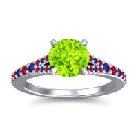 Peridot Ring In 14k White Gold With Blue Sapphire And Ruby Hanu Round Classic Ring
