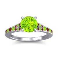 Peridot Ring In 18k White Gold With Garnet Hanu Round Classic Ring