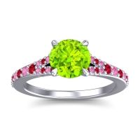 Peridot Ring In 14k White Gold With Ruby And Pink Tourmaline Hanu Round Classic Ring