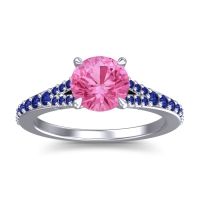 Pink Tourmaline Ring In Palladium With Blue Sapphire Hanu Round Classic Ring