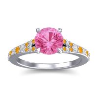 Pink Tourmaline Ring In Palladium With Lab Diamond And Citrine Hanu Round Classic Ring