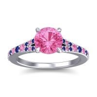 Pink Tourmaline Ring In Palladium With Blue Sapphire Hanu Round Classic Ring