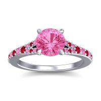 Pink Tourmaline Ring In Platinum With Ruby Hanu Round Classic Ring
