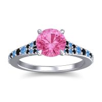 Pink Tourmaline Ring In Palladium With Swiss Blue Topaz And Black Onyx Hanu Round Classic Ring