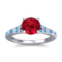 Ruby Ring In Platinum With Aquamarine And Swiss Blue Topaz Hanu Round Classic Ring