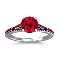 Ruby Ring In Palladium With Black Onyx Hanu Round Classic Ring