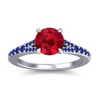 Ruby Ring In Platinum With Blue Sapphire Hanu Round Classic Ring