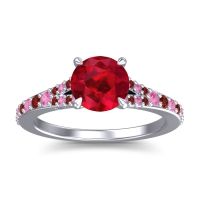 Ruby Ring In Palladium With Pink Tourmaline And Garnet Hanu Round Classic Ring