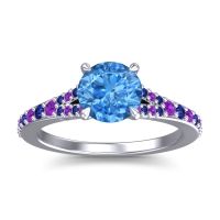 Swiss Blue Topaz Ring In 14k White Gold With Amethyst And Blue Sapphire Hanu Round Classic Ring