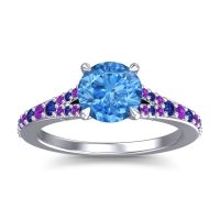 Swiss Blue Topaz Ring In 14k White Gold With Blue Sapphire And Amethyst Hanu Round Classic Ring