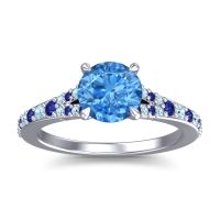 Swiss Blue Topaz Ring In 14k White Gold With Blue Sapphire And Aquamarine Hanu Round Classic Ring