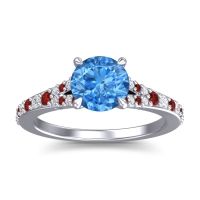 Swiss Blue Topaz Ring In 14k White Gold With Garnet And Lab Diamond Hanu Round Classic Ring