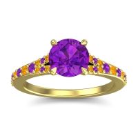 Amethyst Ring In 14k Yellow Gold With Citrine Hanu Round Classic Ring