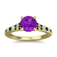 Amethyst Ring In 14k Yellow Gold With Aquamarine And Black Onyx Hanu Round Classic Ring