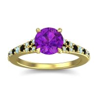 Amethyst Ring In 14k Yellow Gold With Black Onyx And Aquamarine Hanu Round Classic Ring
