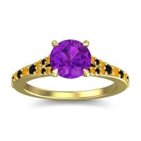 Amethyst Ring In 14k Yellow Gold With Black Onyx And Citrine Hanu Round Classic Ring