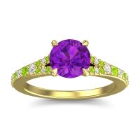 Amethyst Ring In 14k Yellow Gold With Lab Diamond And Peridot Hanu Round Classic Ring
