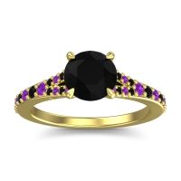 Black Onyx Ring In 18k Yellow Gold With Amethyst Hanu Round Classic Ring