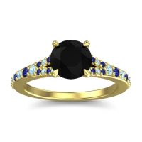 Black Onyx Ring In 14k Yellow Gold With Aquamarine And Blue Sapphire Hanu Round Classic Ring