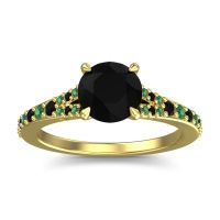 Black Onyx Ring In 14k Yellow Gold With Emerald Hanu Round Classic Ring
