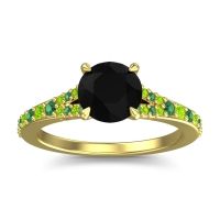 Black Onyx Ring In 14k Yellow Gold With Emerald And Peridot Hanu Round Classic Ring